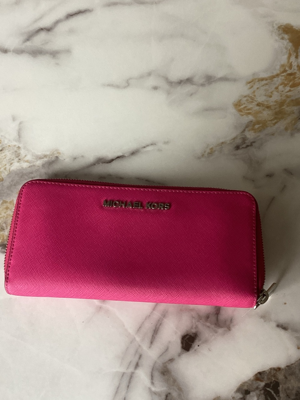 Michael Kors Hot Pink Saffiano Zip Wallet